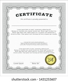 Grey Certificate diploma or award template. With complex linear background. Elegant design. Vector illustration. 
