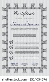 Grey Certificate diploma or award template. Detailed. Complex background. Money design. 