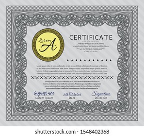 Grey Certificate diploma or award template. With background. Customizable, Easy to edit and change colors. Money Pattern design. 