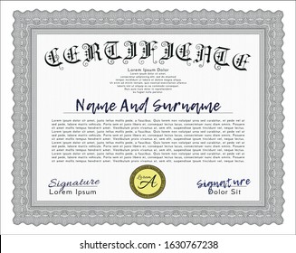 Grey Certificate diploma or award template. With guilloche pattern and background. Vector illustration. Sophisticated design. 