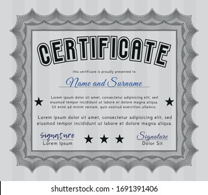 Grey Certificate diploma or award template. Detailed. With quality background. Money Pattern design. 