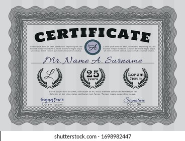 Grey Certificate diploma or award template. With great quality guilloche pattern. Customizable, Easy to edit and change colors. Perfect design. 