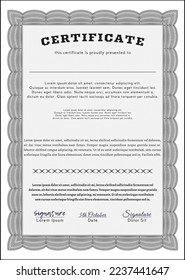 Grey Certificate diploma or award template.  Money Pattern design.  With linear background.  Detailed. 