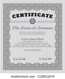 Grey Certificate or diploma template. With background. Sophisticated design. Detailed. 