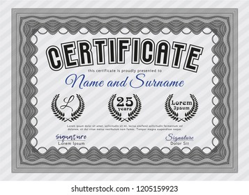 Grey Certificate or diploma template. With background. Lovely design. Detailed. 