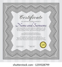 Grey Certificate or diploma template. With background. Cordial design. Customizable, Easy to edit and change colors. 