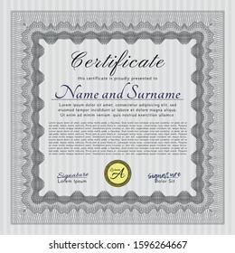 Grey Certificate or diploma template. With background. Money Pattern. Detailed. 
