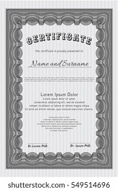 Grey Certificate or diploma template. With background. Nice design. Vector illustration. 