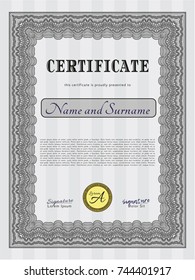 Grey Certificate or diploma template. With background. Money Pattern. Detailed. 