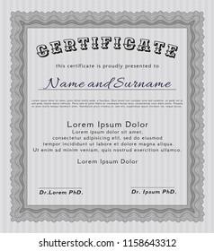 Grey Certificate or diploma template. Beauty design. Vector illustration. With great quality guilloche pattern. 