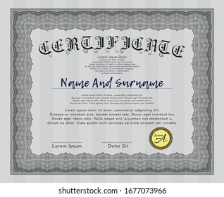 Grey Certificate or diploma template. Beauty design. Detailed. With great quality guilloche pattern. 