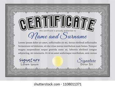 Grey Certificate or diploma template. Complex background. Money style design. Vector illustration. 