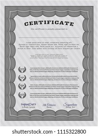 Grey Certificate or diploma template. Complex background. Cordial design. Customizable, Easy to edit and change colors. 