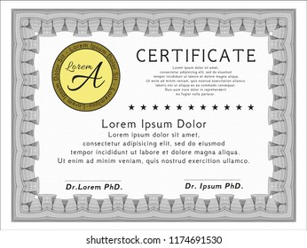 Grey Certificate or diploma template. With complex linear background. Detailed. Nice design. 