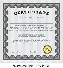 Grey Certificate or diploma template. With complex background. Customizable, Easy to edit and change colors. Nice design. 