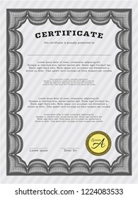 Grey Certificate or diploma template. Complex background. Detailed. Lovely design. 