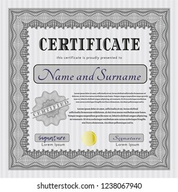 Grey Certificate or diploma template. With complex background. Nice design. Customizable, Easy to edit and change colors. 