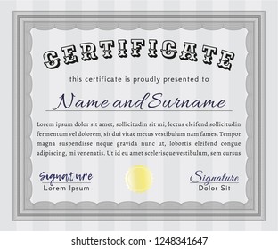 Grey Certificate or diploma template. With complex background. Money style design. Vector illustration. 