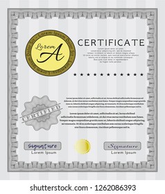 Grey Certificate or diploma template. With complex linear background. Retro design. Customizable, Easy to edit and change colors. 