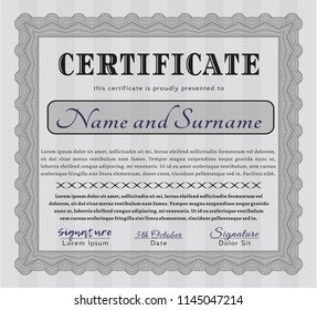 Grey Certificate or diploma template. Customizable, Easy to edit and change colors. With complex linear background. Excellent design. 