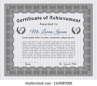 Grey Certificate or diploma template. Customizable, Easy to edit and change colors. With great quality guilloche pattern. Money Pattern. 