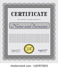 Grey Certificate or diploma template. Customizable, Easy to edit and change colors. Printer friendly. Superior design. 