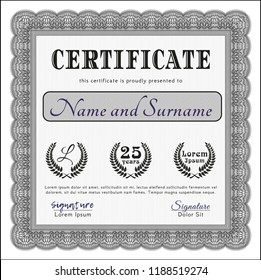 Grey Certificate or diploma template. Customizable, Easy to edit and change colors. With complex background. Beauty design. 
