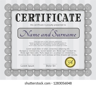 Grey Certificate or diploma template. Customizable, Easy to edit and change colors. With guilloche pattern. Modern design. 