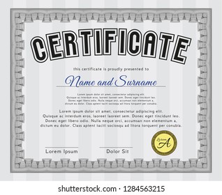 Grey Certificate or diploma template. Customizable, Easy to edit and change colors. With background. Perfect design. 