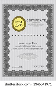 Grey Certificate or diploma template. Customizable, Easy to edit and change colors. Printer friendly. Sophisticated design. 