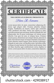 Grey Certificate or diploma template. Customizable, Easy to edit and change colors. Easy to print. Cordial design. 