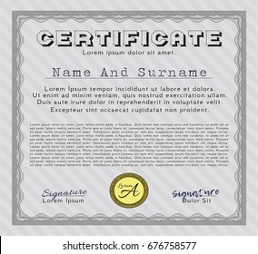 Grey Certificate or diploma template. Customizable, Easy to edit and change colors. Printer friendly. Money style design. 