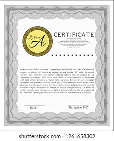 Grey Certificate or diploma template. Detailed. With quality background. Artistry design. 