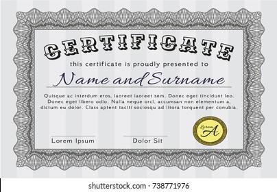 Grey Certificate or diploma template. Easy to print. Vector illustration. Money Pattern design. 