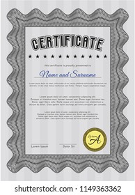 Grey Certificate or diploma template. Elegant design. Vector illustration. Easy to print. 