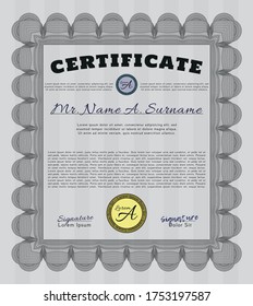 Grey Certificate or diploma template.  Elegant design.  With great quality guilloche pattern.  Customizable, Easy to edit and change colors. 