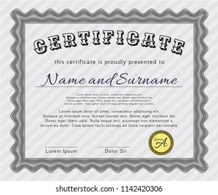 Grey Certificate or diploma template. Good design. With great quality guilloche pattern. Customizable, Easy to edit and change colors. 