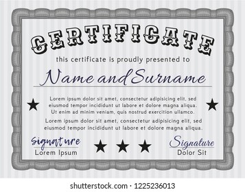 Grey Certificate or diploma template. With great quality guilloche pattern. Vector illustration. Perfect design. 