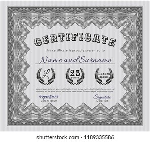 Grey Certificate or diploma template. With guilloche pattern. Customizable, Easy to edit and change colors. Artistry design. 