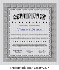 Grey Certificate or diploma template. With guilloche pattern and background. Excellent design. Customizable, Easy to edit and change colors. 