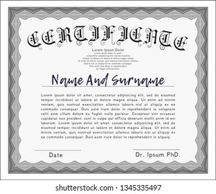 Grey Certificate or diploma template. With guilloche pattern. Excellent design. Customizable, Easy to edit and change colors. 