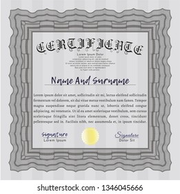 Grey Certificate or diploma template. With guilloche pattern. Customizable, Easy to edit and change colors. Modern design. 
