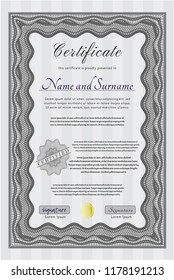 Grey Certificate or diploma template. With linear background. Money Pattern. Detailed. 