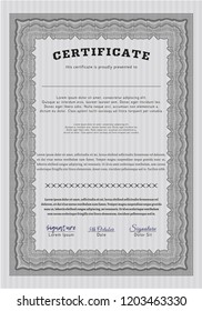 Grey Certificate or diploma template. With linear background. Cordial design. Vector illustration. 
