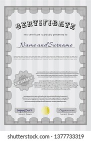 Grey Certificate or diploma template. Lovely design. Vector illustration. With linear background. 