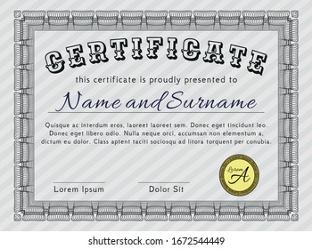Grey Certificate or diploma template. Lovely design. Detailed. Complex background. 