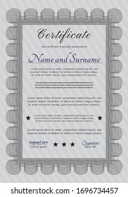 Grey Certificate or diploma template. Lovely design. Detailed. With complex background. 