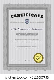 Grey Certificate or diploma template. Money Pattern. Vector illustration. Easy to print. 