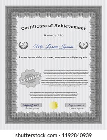 Grey Certificate or diploma template. Money style design. With background. Detailed. 