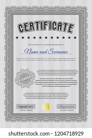 Grey Certificate or diploma template. Money Pattern design. With quality background. Customizable, Easy to edit and change colors. 